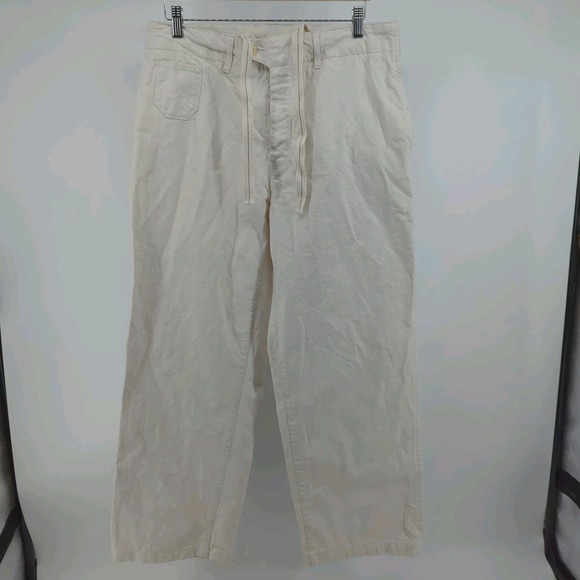 VTG POLO RALPH LAUREN 34 x 30 COTTON BUTTON Fly FRONT WHITE PANTS DRAWSTRING